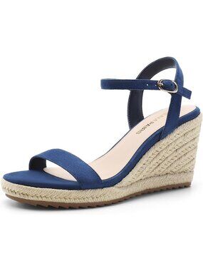 DREAM PAIRS Women's Blue Espadrilles Wedge Platform Sandals Open Toe Adjustable